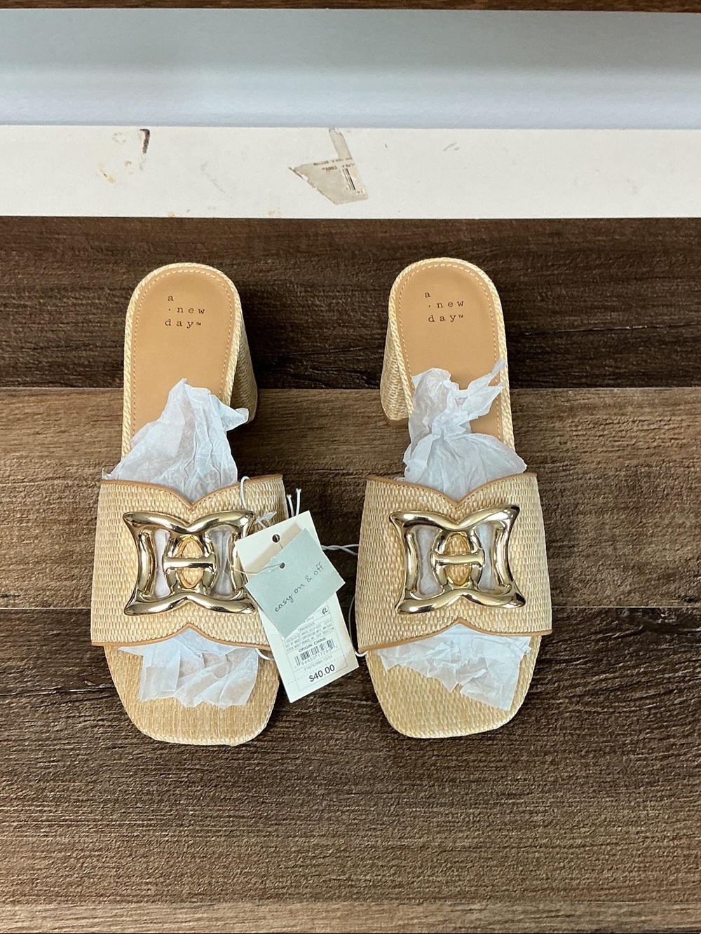 a new day Tan Arden Heels w/ Gold Buckle Detail
